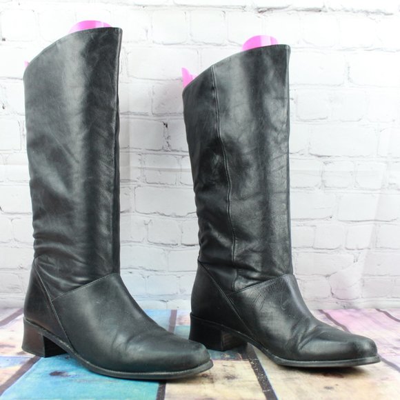 MARKON Shelly Black Soft Leather Tall Boots Size 9 - Picture 2 of 8